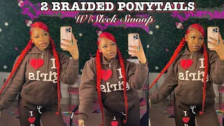 How To :2 LOW BRAIDED PONYTAILS WITH SWOOP WITH BRAIDING HAIR | *Beginner friendly*#protectivestyles