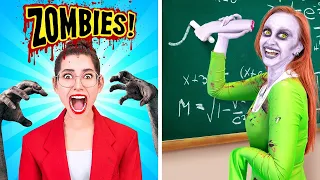 ZOMBIE AT SCHOOL! My Bestie is a Zombie || Funny Spooky DIY School Pranks by 123GO! CHALLENGE