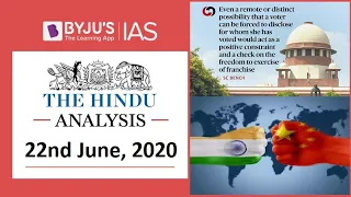 'The Hindu' Analysis for 22nd June, 2020. (Current Affairs for UPSC/IAS)
