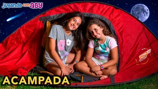 ACAMPANDO EN EL JARDIN de casa por la noche | ABY