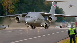 Crazy Action of Polish Air Force Pilot Landing Super Large Plane in the Middle of the Highway