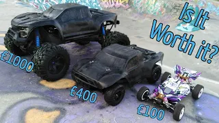 Cheap vs Expensive RC Car Bashing Showdown! |Traxxas & Wltoy's Skatepark Bash!