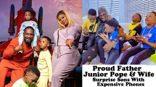 Adorable! Actor Junior Pope & Wife Surprise Sons With Expensive Phones At 8th Wedding Anniversary.