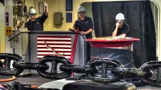 Raising The Gigantic Anchor & Chain On Aircraft Carrier