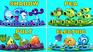 4 Team Plants SHADOW vs PEA vs ELECTRIC vs PULT - Who Will Win ? PvZ 2 Team Plant vs Team Plant