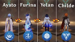 Furina vs Ayato vs Yelan vs Childe !! Who is the Best ?? Gameplay Comparison !!