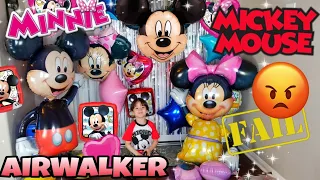 Mickey & Minnie Mouse HUGE Airwalker Balloons keep POPPING! Helium VS Air Challenge