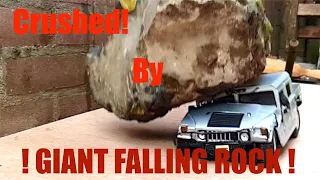 Scale 1/18 Hummer Gets Obliterated By Giant Falling Rock - Super Slow Motion