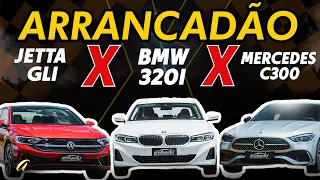 JETTA GLI x BMW 320i x MERCEDES C300 NA ARRANCADA! Qual sedã alemão leva em linha reta?