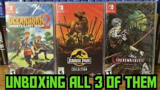 Unboxing 3 switch games. Castlevania advance collection, Jurassic Park classic games + Oceanhorn 2