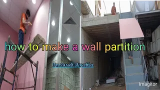 drywall partition /How to Build a metal farmed wall(70mm profiles )PLADUR.. gypsum board.vlog Saudi