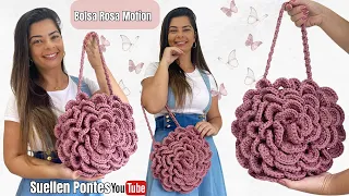 Apaixonante Bolsa de Croche em forma de Flor - Bolsa Rosa Motion Suellen Pontes