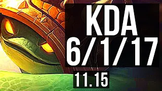 RAMMUS vs URGOT (TOP) | 6/1/17, 3.5M mastery, 1400+ games, Dominating | BR Diamond | v11.15