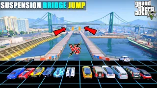 GTA 5 : INDIAN CARS VS SUPER CARS SUSPENSION ROAD BRIDGE JUMP CHALLENGE | Gta 5 Gameplay