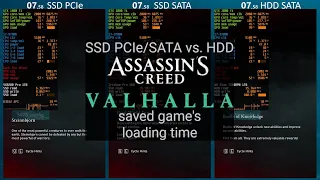 Assassin's Creed Valhalla - SSD PCIe/SATA vs. HDD comparison of saved game's loading time