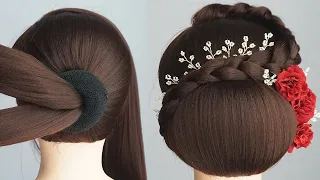 Simple Bridal Hairstyle For Reception | Wedding Hair Bun Styles With Flowers