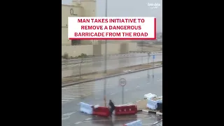 Man Removes Dangerous Barrier From Road In #Dubai #shorts