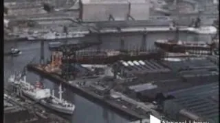 An aerial view of the Clyde shipyards and docks, 1956