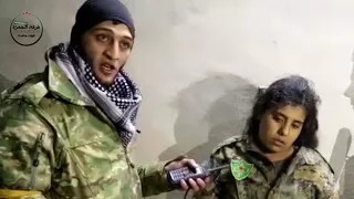 فرقة الحمزة  - الاسيرة الكردية المصابة فاطمة العبود التي اسرها في قرية حاجيكانلي