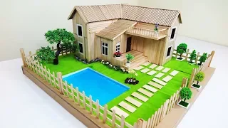 DIY Popsicle Stick House With Beautiful Fairy Garden & Swimming Pool ( Dream House  ) -Trailer