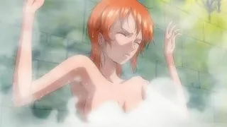 One Piece - Nami harrased by invisible man while bathing, Usopp and Chopper saw her naked