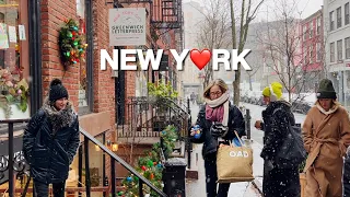 [4K]🇺🇸NYC Walk🗽Snowfall in West Village of Manhattan ☃️❄️Cappuccino at Bar Pisellino | Jan 2024