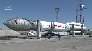 The Proton-M rocket, with Spektr-RG, is transported back to the launch pad