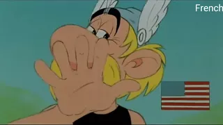 "Asterix imitates different languages" in 7 different languages