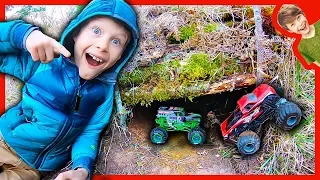 Monster Truck Underground Box Fort Bunker!