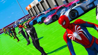 Flying Jumps Sportcars Challenge GTA V Superhero Cars Hulk car Spiderman Nova Venom Thor Loki Cap