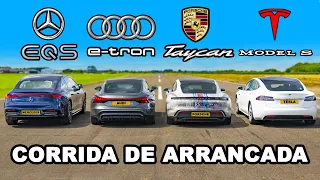 Mercedes EQS vs e-tron GT vs Taycan 4 vs Modelo S: CORRIDA DE ARRANCADA