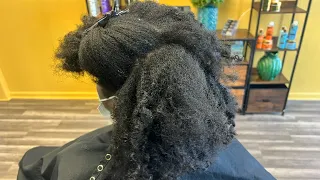 Natural hair to over processed texturizer | She wanted a Relaxer but that’s not what she got 🤷🏾‍♀️