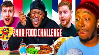 American Reacts To SIDEMEN EAT FOOD FROM DIFFERENT COUNTRIES 24 HOURS CHALLENGE