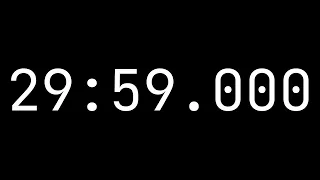 Countdown timer 29 minutes, 59 seconds [29:59.000] - White on black with milliseconds