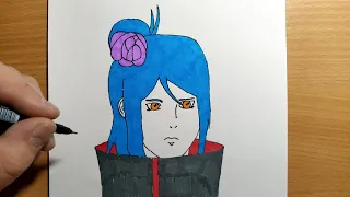 How to draw Konan from anime Naruto