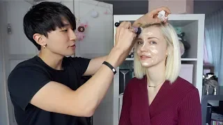 Doing my Girlfriend's Makeup (Again) | Korean German Couple