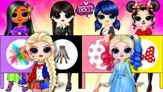Wednesday, Encanto, Harley Quinn, Marinette and Elsa Clothes Switch Up - DIY Paper Dolls & Crafts