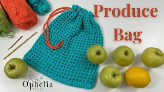 Crochet Drawstring Bag Tutorial | Cotton NETTED PRODUCE BAG | Ophelia Talks Crochet