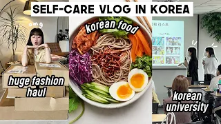 Self-Care Vlog in Korea: cooking Korean food, fashion haul, what I ate, visit to Korean Uni | Q2HAN