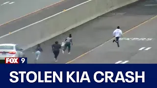 Dramatic video captures crash on I-35E involving teens in a stolen Kia, police say