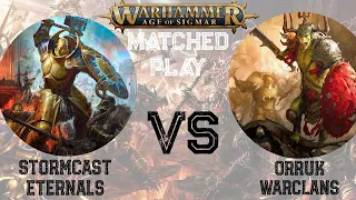 Warhammer Age of Sigmar NEW Stormcast Eternals VS  Orruk Warclans Battle Report 3rd Edition