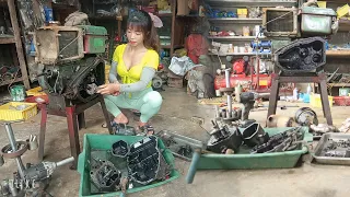 Genius girl Repair Restoration 12 hp Diesel Engine. Produced In 1980. Restart The Scrapped Engine