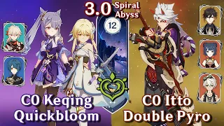 Spiral Abyss 3.0 - C0 Keqing Aggravate Taser & C0 Itto Double Pyro | Floor 12 9 Stars Genshin Impact
