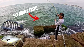 Jetty Fishing with Live Bait & Lures! Sheepshead & Pompano!