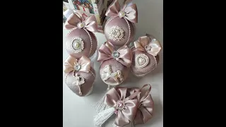 Бархатные елочные шары 5шт в коробке набор пудровые розовые