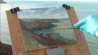 En plein air oil painting on the cliff tops.