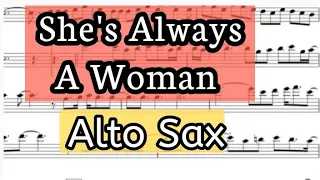 She's Always a Woman Alto Sax Sheet Music Backing Track Play Along Partitura I Billy Joel