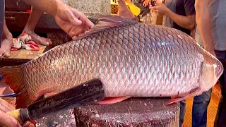 10 KG Giant Rohu Fish Cutting Live In Fish Market Bangladesh | Fish Cutting Skills