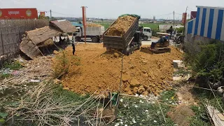 New project!! Technique Bulldozer Mitsubishi BD2F Push Fill the soil And Small Dump Trucks Big