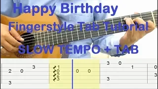 Happy Birthday Guitar Lesson Fingerstyle Tab Tutorial SLOW TEMPO + TAB